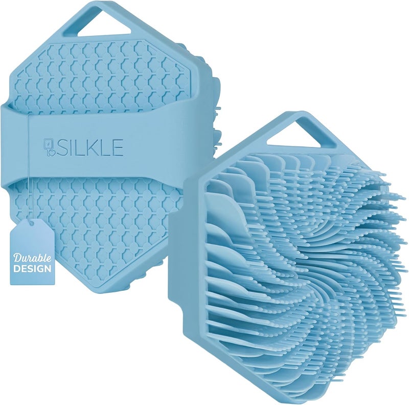 SILKLE Silicone Body Scrubber – Gentle Exfoliating Shower Scrubber for Body & Bath, Silicone Shower Brush & Loofah Alternative – Non-Slip Silicone Body Brush, Quick Dry, Hygienic - Blue - Image 1
